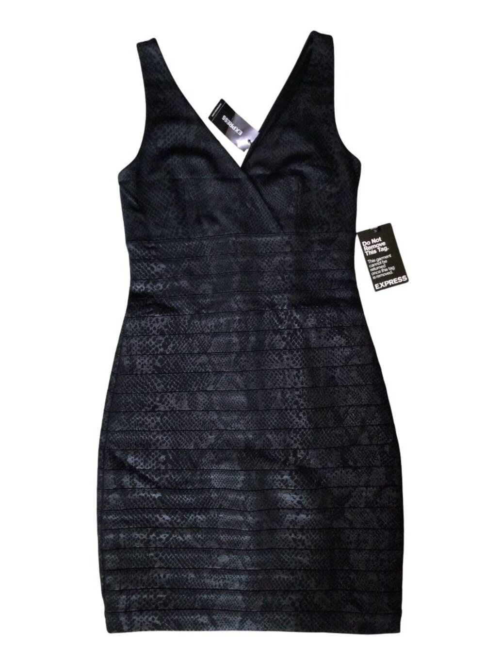 NWT Express Dress Women’s XS Extra Small Black Snake Print Sleeveless Bodycon